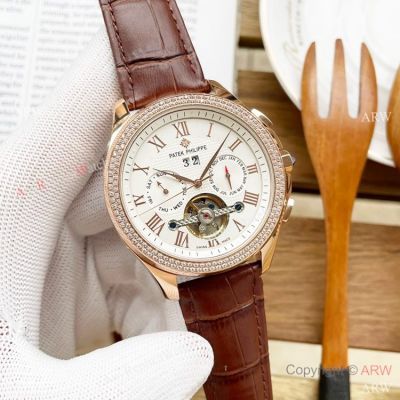 Copy Patek Philippe Perpetual Calendar watches Diamond-set Rose Gold 42mm